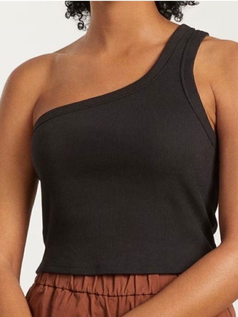 Everlane Black Ribbed One-Shoulder Crop Top